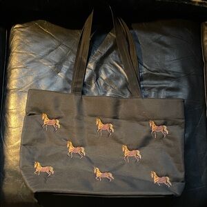 Black Tote Bag with Horse Embroidery